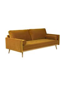 Sofa z aksamitu z nogami z drewna dębowego Saint (3-osobowa), Tapicerka: aksamit (poliester) Dzięk, Musztardowy aksamit, S 210 x G 93 cm