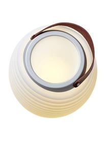 Lámpara cubitera regulable LED para exterior Synergy S, con altavoz, Pantalla: plástico, Asa: cuero, Blanco, marrón, Ø 41 x Al 72 cm