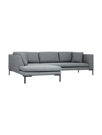 Canapé d'angle avec pieds en métal Emma, Tissu gris, larg. 302 x prof. 220 cm, méridienne à gauche