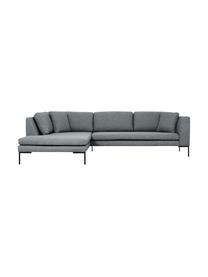 Canapé d'angle avec pieds en métal Emma, Tissu gris, larg. 302 x prof. 220 cm, méridienne à gauche