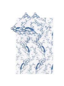 Povlečení z bavlněného perkálu Annabelle, Modrá, bílá, 135 x 200 cm + 1 polštář 80 x 80 cm