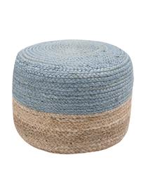 Pouf in juta fatto a mano Bono, Rivestimento: juta, Marrone, blu pastello, Ø 50 x Alt. 36 cm