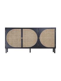Handgemachtes Sideboard Lizzie aus Sungkai-Holz mit Wiener-Geflecht, Korpus: Sungkai-Holz, Füße: Metall, pulverbeschichtet, Griffe: Messing, beschichtet, Schwarz, Rattan, B 160 x H 81 cm