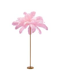 Lámpara de pie Feather Palm, Pantalla: plumas de avestruz, Estructura: acero latón, Cable: plástico, Dorado, rosa, Ø 65 x Al 165 cm