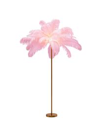Lámpara de pie Feather Palm, Pantalla: plumas de avestruz, Estructura: acero latón, Cable: plástico, Dorado, rosa, Ø 65 x Al 165 cm
