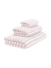 Gestreiftes Handtuch-Set Viola, 3-tlg., Rosa, Weiß, Set mit verschiedenen Größen