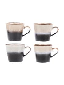 Handgemaakte mokken 70's, 4 stuks, Keramiek, Zwart, wit, Ø 12 x H 9 cm, 300 ml