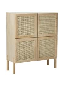 Eichenholz-Highboard Jolie mit Wiener Geflecht, Korpus: Mitteldichte Holzfaserpla, Beine: Eichenholz, massiv, Eichenholz, Beige, B 106 x H 127 cm