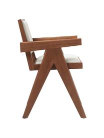 Krzesło tapicerowane z drewna z podłokietnikami Sissi, Tapicerka: 100% poliester Dzięki tka, Stelaż: lite drewno dębowe, Kremowobiałą tkanina, ciemne drewno dębowe, S 58 x G 52 cm