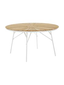 Runder Gartentisch Hard & Ellen mit Teakholzplatte, verschiedene Größen, Tischplatte: Teakholz, geschliffen, Weiß, Teakholz, Ø 130 x H 73 cm