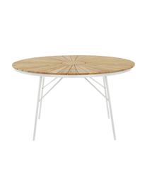 Runder Gartentisch Hard & Ellen mit Teakholzplatte, verschiedene Größen, Tischplatte: Teakholz, geschliffen, Weiß, Teakholz, Ø 130 x H 73 cm