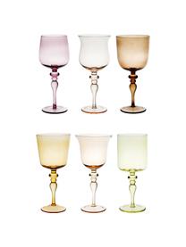 Ručne fúkaný pohár na víno v rôznych farbách a tvaroch Diseguale, 6 ks, Fúkané sklo, Tóny žltej, tóny ružovej, Ø 8 x V 20 cm, 200 ml