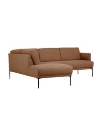 Sofa narożna z metalowymi nogami Fluente, Tapicerka: 100% poliester Dzięki tka, Stelaż: lite drewno sosnowe z cer, Nogi: metal malowany proszkowo, Nugatowa tkanina, S 221 x G 200 cm, lewostronna