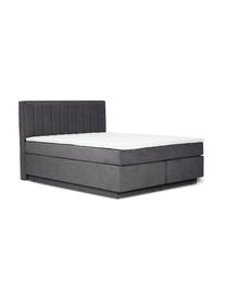 Boxspringbett Livia mit Stauraumfunktion, Matratze: 5-Zonen-Taschenfederkern, Füße: Kunststoff, Webstoff Dunkelgrau, B 140 x L 200 cm, Härtegrad 2