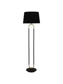 Stojací lampa se sametovým stínidlem Satina, Černá, zlatá, Ø 45 cm, V 161 cm