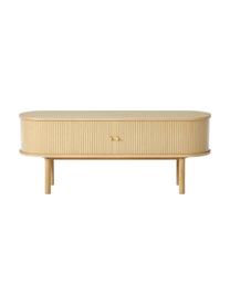 Credenza bassa con fronte scanalato Calary, Gambe: legno massiccio di querci, Legno di quercia, Larg. 138 x Alt. 55 cm