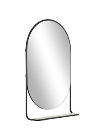 Miroir mural ovale avec étagère en marbre Verena, Noir, larg. 60 x haut. 90 cm