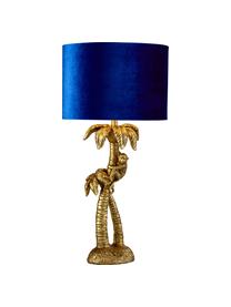 Tafellamp Palmtree met fluwelen lampenkap, Lampenkap: fluweel, Lampvoet: polyresin, Blauw, goudkleurig, Ø 23 x H 47 cm