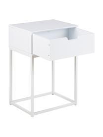 Comodino con cassetto Mitra, Pannello di fibra a media densità (MDF) laccato, metallo verniciato a polvere, Bianco, Larg. 40 x Alt. 62 cm