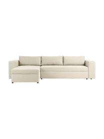 Sofa rozkładana z miejscem do przechowywania Noah, Tapicerka: poliester Dzięki tkaninie, Nogi: tworzywo sztuczne, Beżowa tkanina, S 343 x G 180 cm, lewostronna