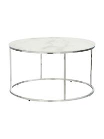 Tavolino da salotto con piano in vetro effetto marmo Antigua, Struttura: acciaio cromato, Bianco-grigio marmorizzato, argentato, Ø 78 x Alt. 45 cm