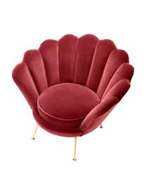 Fluwelen lounge fauteuil Trapezium in rood, Bekleding: 95% polyester, 5% katoen , Poten: messing gecoat edelstaal, Donkerrood, B 97 x D 79 cm