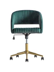 Samt-Schreibtischstuhl Murray, höhenverstellbar, Bezug: Polyestersamt, Beine: Metall, galvanisiert, Rollen: Kunststoff (Nylon), Samt Grün, Goldfarben, B 56 x T 52 cm