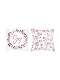 Kissenhüllen Joy mit winterlichen Prints, 2er-Set, Baumwolle, Rot, Weiß, Schwarz, 40 x 40 cm
