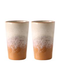 Sada ručně vyrobených XL pohárků 70's, 2 díly, Kamenina, Odstíny béžové, oranžová, Ø 9 cm, V 14 cm, 475 ml