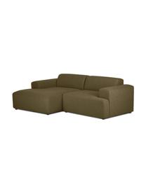 Divano angolare 3 posti Melva, Rivestimento: 100% poliestre Il rivesti, Struttura: pino massiccio, certifica, Tessuto verde oliva, Larg. 239 x Prof. 143 cm, chaise-longue a sinistra