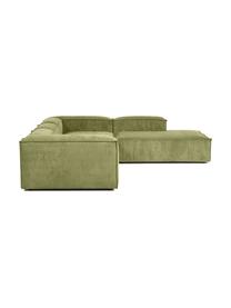 Divano angolare componibile XL in velluto a coste Lennon, Rivestimento: velluto a coste (92% poli, Struttura: legno di pino massiccio, , Piedini: plastica, Velluto a coste verde, Larg. 329 x Alt. 68 cm, chaise-longue a destra