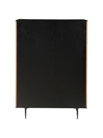 Credenza alta con anta scorrevole e frontale scanalato Linea, Piedini: metallo verniciato, Nero, legno di quercia, Larg. 98 x Alt. 135 cm