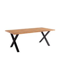 Tavolo da pranzo con piano in legno massiccio Montpellier, 200x95 cm, Struttura: metallo verniciato a polv, Legno di quercia, nero, Larg. 200 x Prof. 95 cm