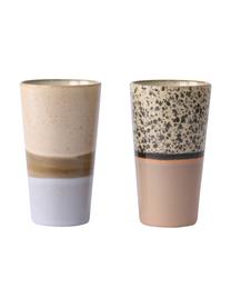 Handgemachte Becher 70's im Retro Style, 2er-Set, Steingut, Mehrfarbig, Brauntöne, Ø 8 x H 13 cm, 280 ml