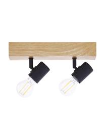Kleiner Deckenstrahler Townshend aus Holz, Baldachin: Holz, Schwarz, Helles Holz, B 30 x H 13 cm