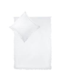 Pościel z bawełny z efektem sprania i falbankami Florence, Biały, 135 x 200 cm + 1 poduszka 80 x 80 cm