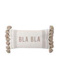 Kussenhoes Bla Bla van gerecycled katoen met kwastjes, 100% katoen, GRS-gecertificeerd, Beige, B 30 x L 60 cm
