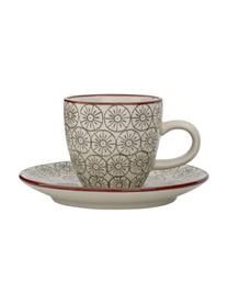 Tasse à espresso Karine, 8 élém., Grès cérame, Blanc, vert, rouge, gris, imprimé, Ø 6 x haut. 6 cm, 90 ml