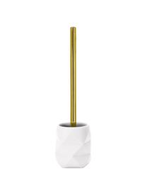 Toiletborstel Crackle van breukvast polyresin, Houder: polyresin, Wit, goudkleurig, Ø 11 x H 39 cm