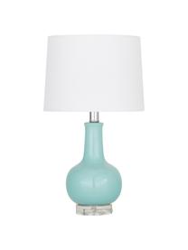 Keramische tafellamp Brittany in blauw, Lampenkap: textiel, Lampvoet: keramiek, Voetstuk: kristalglas, Wit, turquoise, Ø 28 x H 48 cm