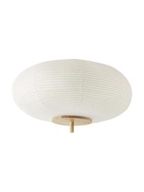 Plafoniera di design in carta di riso Misaki, Paralume: carta di riso, Decorazione: legno, Baldacchino: metallo verniciato a polv, Bianco, legno chiaro, Ø 52 x Alt. 30 cm