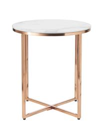 Tavolino rotondo con piano in vetro effetto marmo Antigua, Struttura: acciaio ottonato, Bianco marmorizzato, rosa, Ø 45 x Alt. 50 cm
