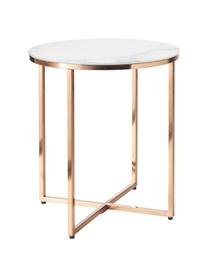 Tavolino rotondo con piano in vetro effetto marmo Antigua, Struttura: acciaio ottonato, Bianco marmorizzato, rosa, Ø 45 x Alt. 50 cm