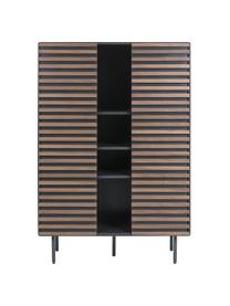 Highboard Kesia mit Walnussfurnier, Korpus: Mitteldichte Holzfaserpla, Front: Walnussfurnier, Füße: Metall, lackiert, Schwarz, Walnussholz, B 105 x H 155 cm