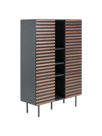 Highboard Kesia mit Walnussfurnier, Korpus: Mitteldichte Holzfaserpla, Front: Walnussfurnier, Füße: Metall, lackiert, Schwarz, Walnussholz, B 105 x H 155 cm