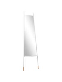 Rechthoekige leunende spiegel Dresser met opbergruimte, Lijst: metaal, Poten: hout, Wit, spiegelglas, 48 x 171 cm