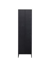 Skříň z borovicového dřeva s žebrovanou přední stranou Avourio, Černá, Š 60 cm, V 210 cm