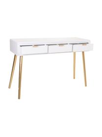 Consola de recibidor con cajones de madera Janette, Estructura: tablero de fibras de dens, Mandera pintada blanco, dorado, An 120 x Al 78 cm