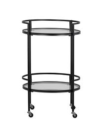 Ronde glazen serveerwagen Zora, Frame: gepoedercoat metaal, Plateaus: glas, Zwart, Ø 50 x H 79 cm