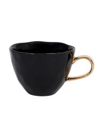 Kopje Good Morning met goudkleurige handvat, Keramiek, Zwart, goudkleurig, Ø 11 x H 8 cm, 350 ml